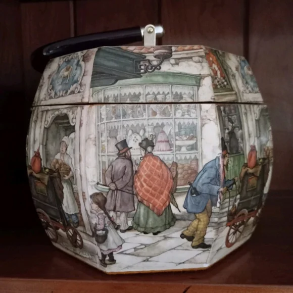 Vintage Victorian Decoupage Lucite Wood Tone Handle Trinket Box Handbag Purse - Picture 4 of 15